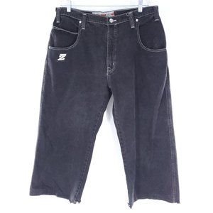 Vintage Zonz Men Wide Leg Jean 100% Cotton Skater Cut Off Black Size 35x25